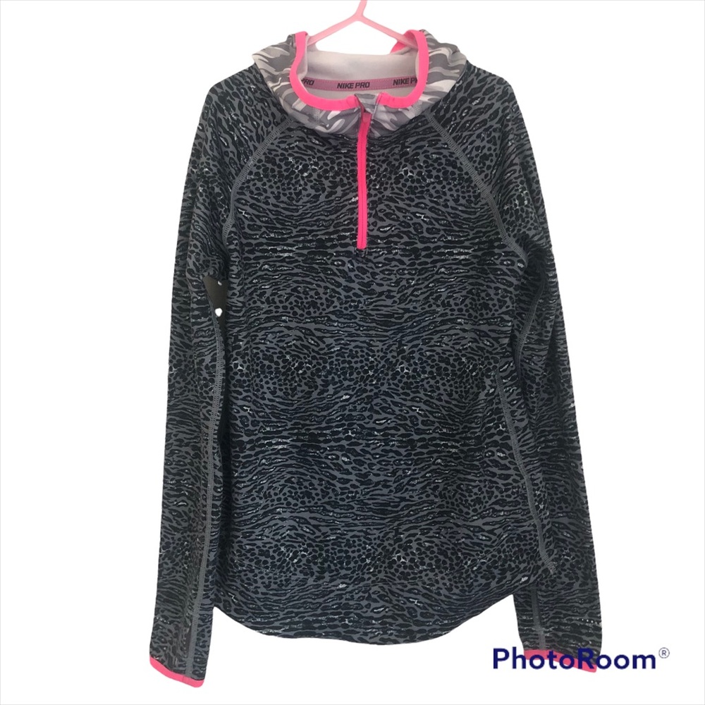 Nike Pro Girls Dri Fit 1/4 Zip Hoodie Pull Over Animal Print